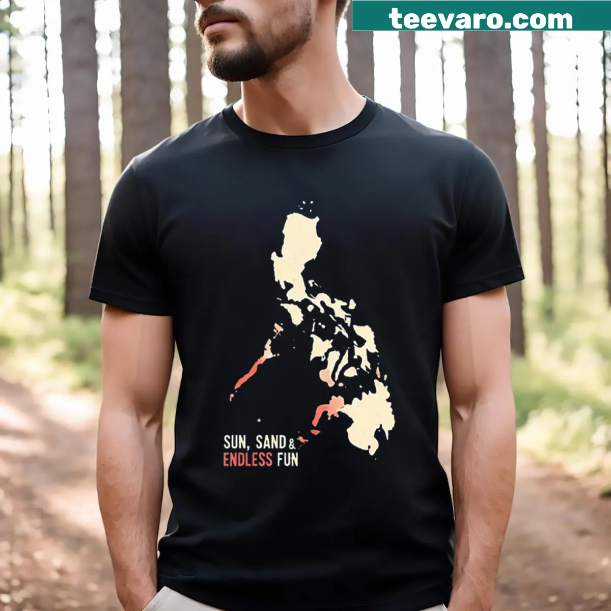 Fun beach graphic with sun and sand on classic t-shirt — on a men's t-shirt
