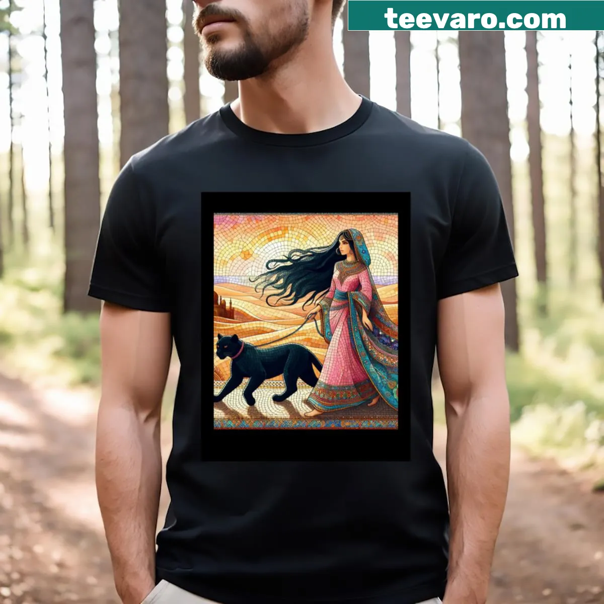 Desert sunrise graphic on classic t-shirt — on a men's t-shirt