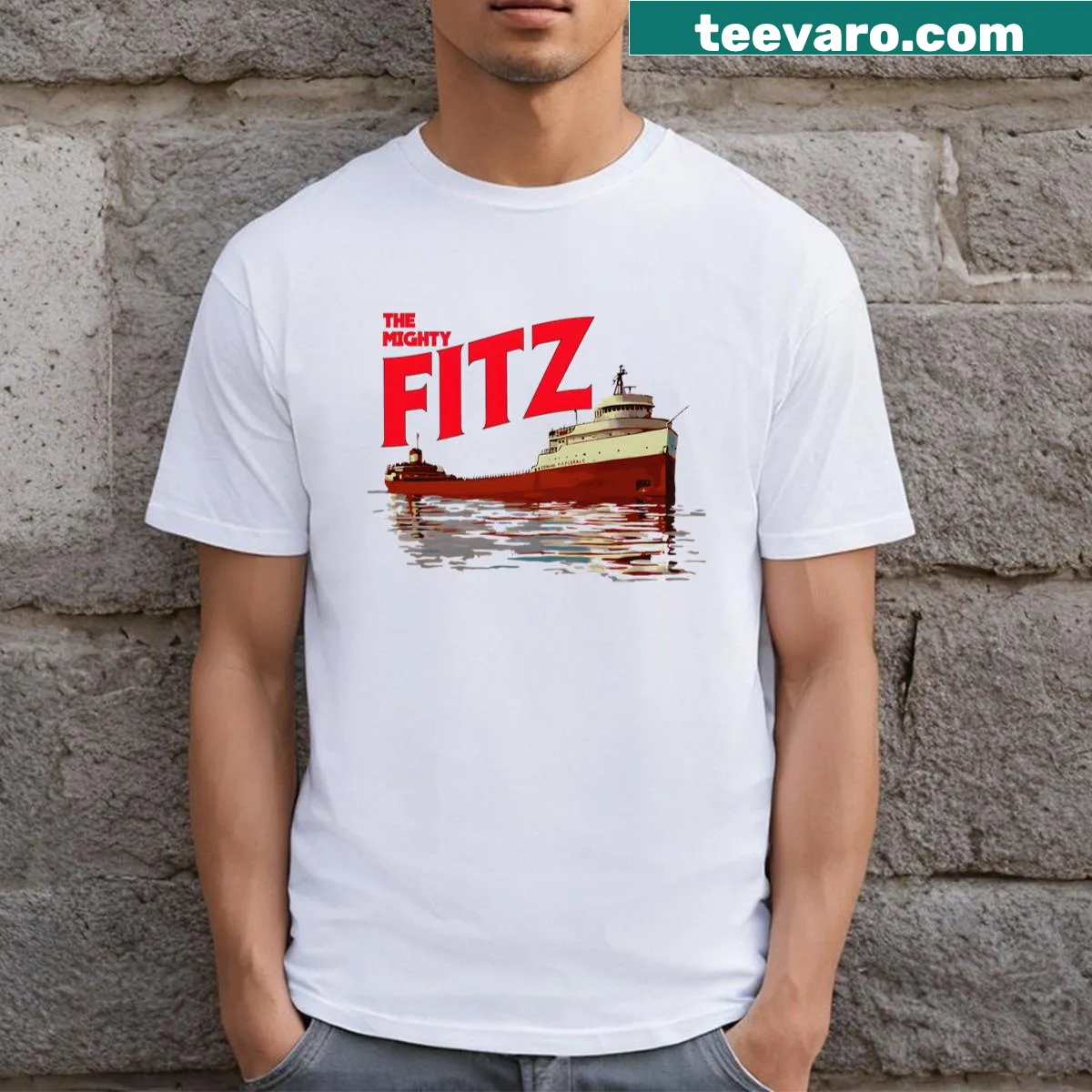 Vintage boat graphic on classic t-shirt — on a men's t-shirt