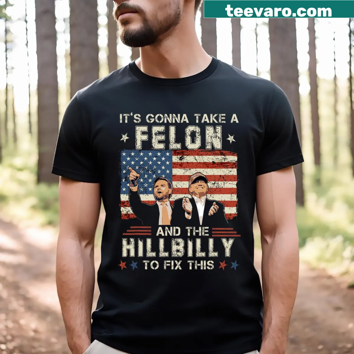 Bold typography t-shirt with humorous political statement — on a men's t-shirt