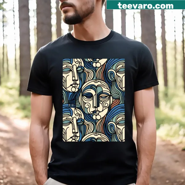 Minimalist line art t-shirt featuring abstract faces