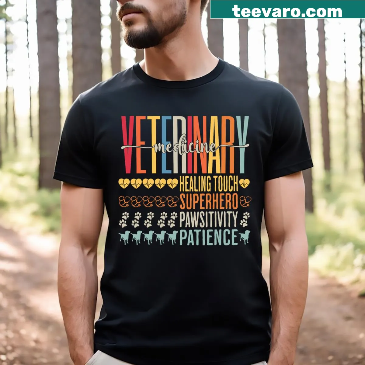 T-shirt honoring veterinary technicians with heartfelt appreciation text — on a men's t-shirt