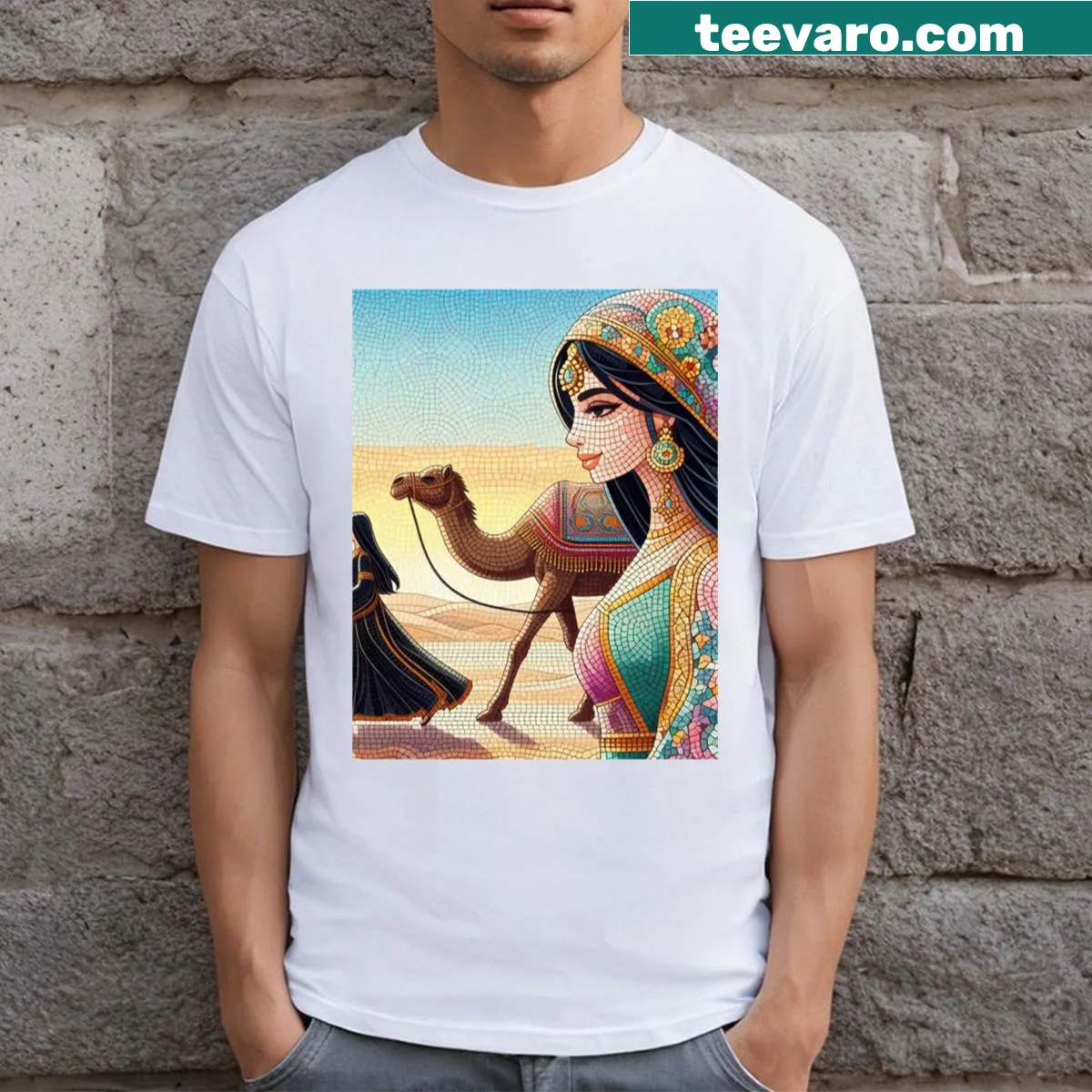 Classic T-shirt with an illustration of a desert landscape — on a men's t-shirt