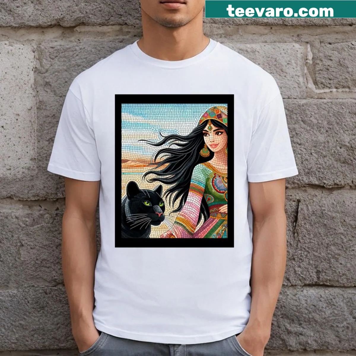 Classic T-shirt with an illustration of desert dunes and cacti — on a men's t-shirt