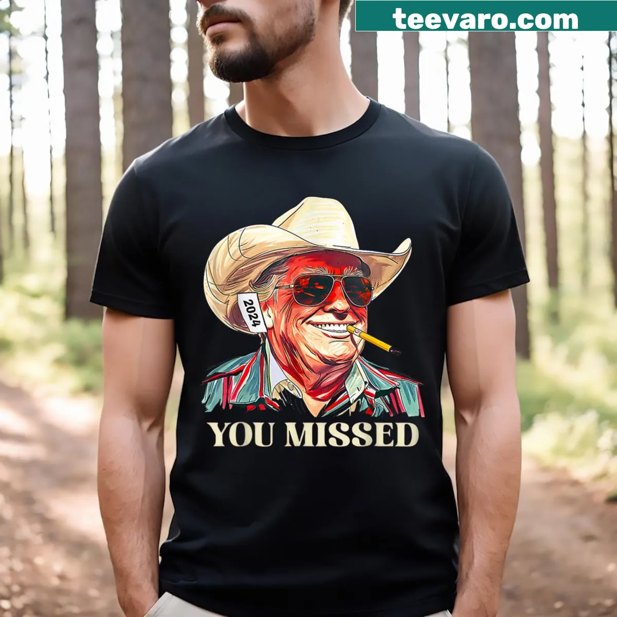 Vintage distressed T-shirt with cowboy hat and American flag design — on a men's t-shirt