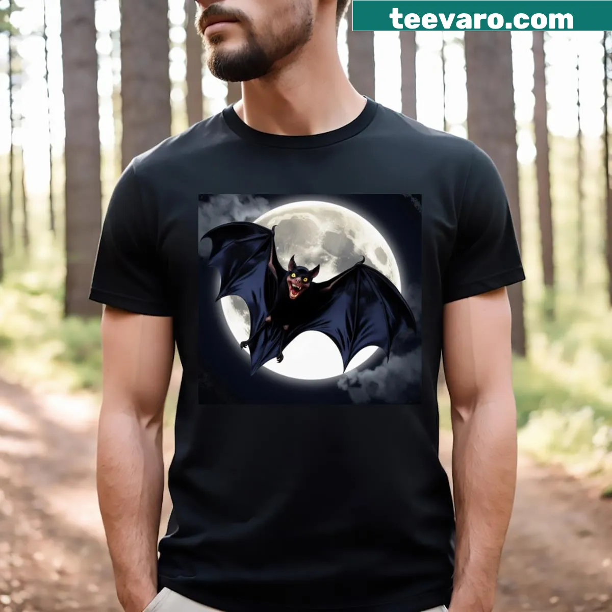 Majestic vampire bat graphic t-shirt — on a men's t-shirt