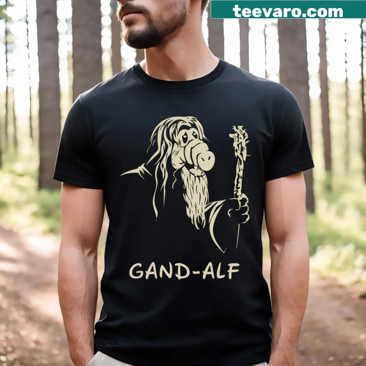 Graphic featuring the character Alf from the TV show — on a men's t-shirt