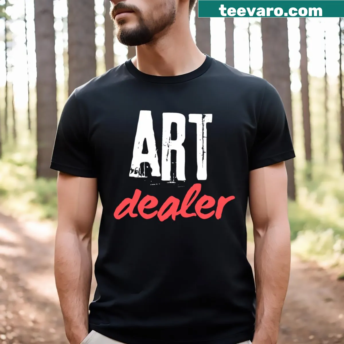 Art Dealer Essential 1 T-shirt with a minimalist art-themed design — on a men's t-shirt