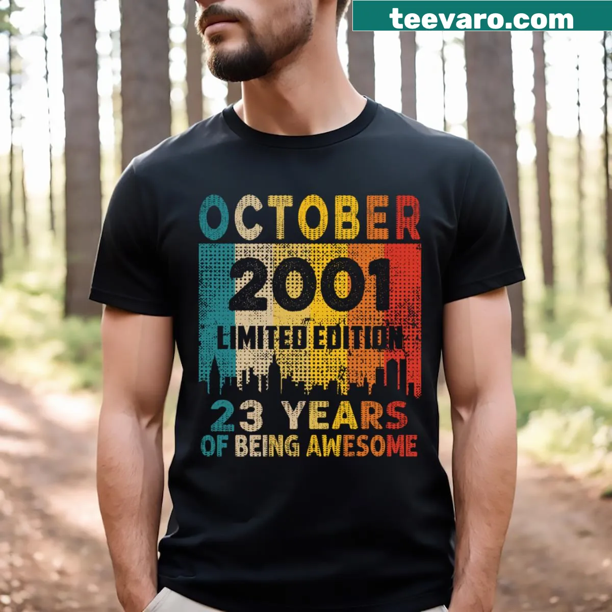 Limited edition birthday graphic tee for those born in 2001 — on a men's t-shirt