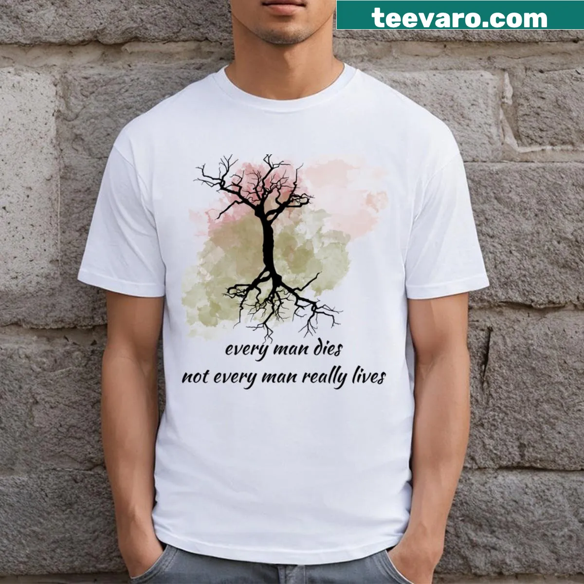 T-shirt featuring bold typography evoking themes of bravery and freedom. — on a men's t-shirt