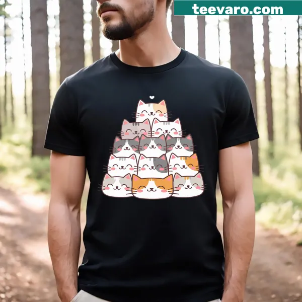 Cute anime-style T-shirt featuring a funny cat graphic