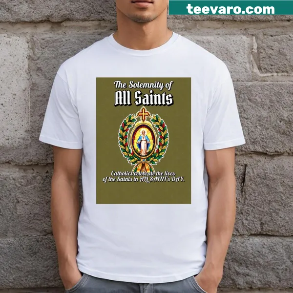 All Saints Day T-shirt with typographical faith-inspired design