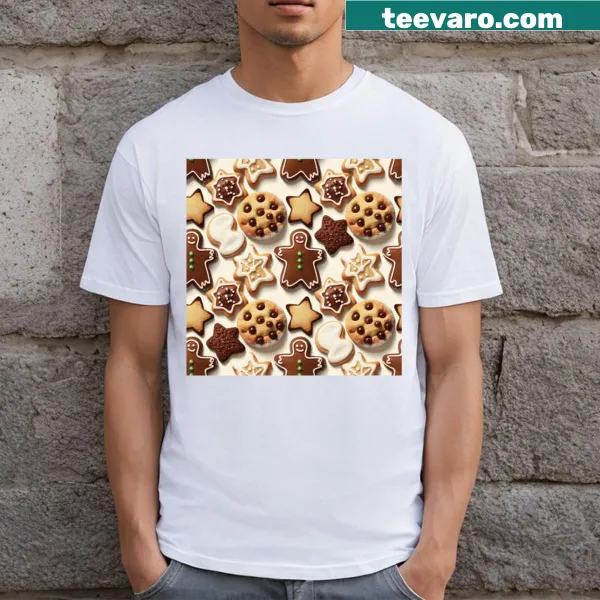 T-shirt featuring an illustration of Christmas chocolate cookies