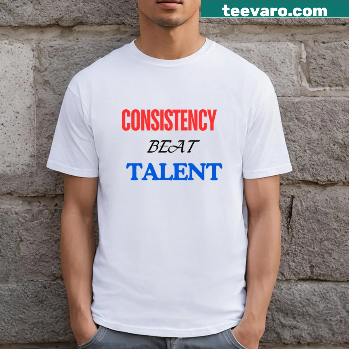 Motivational T-shirt with a message about consistency — on a men's t-shirt