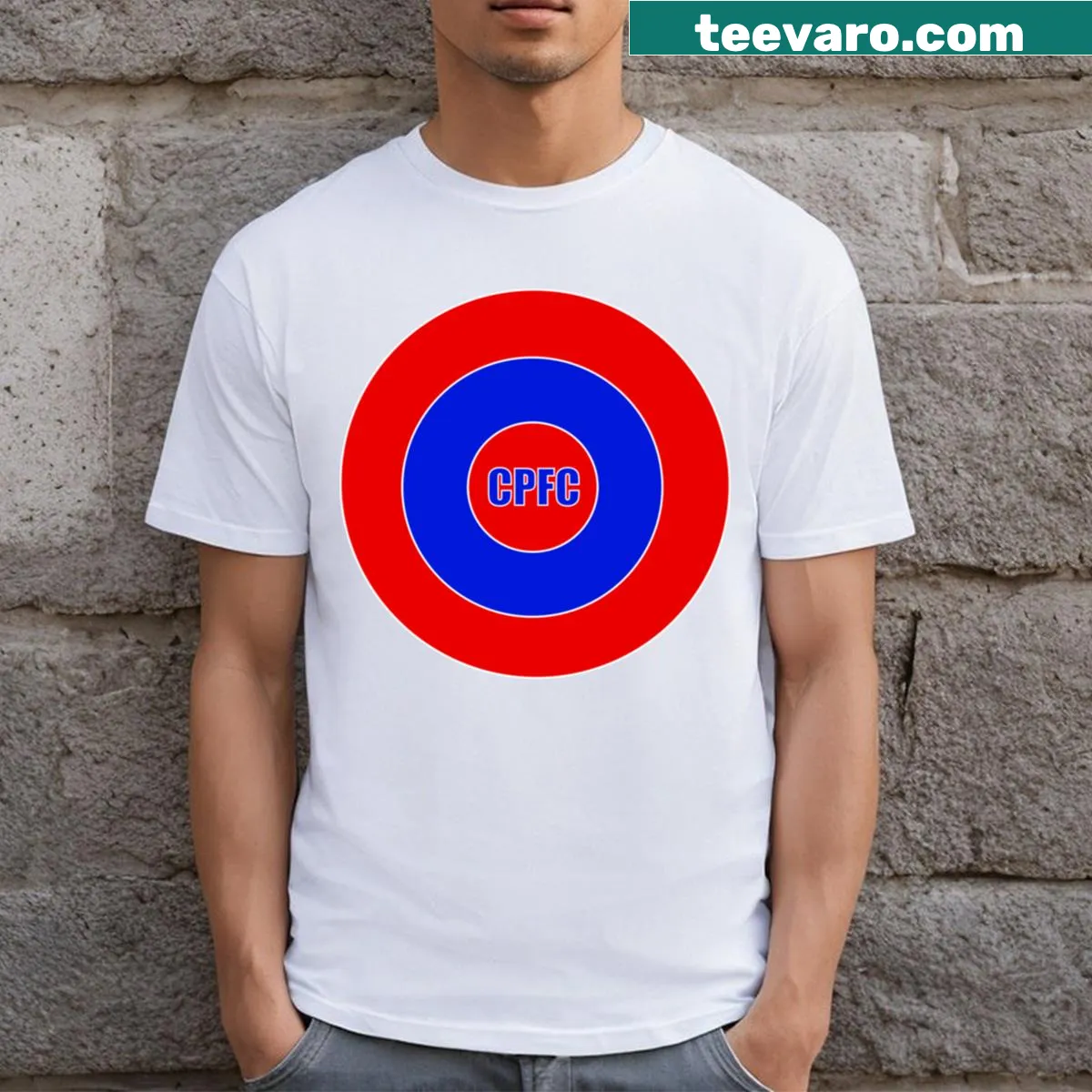 Classic t-shirt featuring CPFC badge emblem — on a men's t-shirt