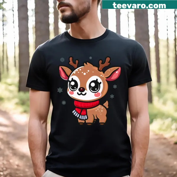 Cute Christmas t-shirt featuring reindeer and stickers design