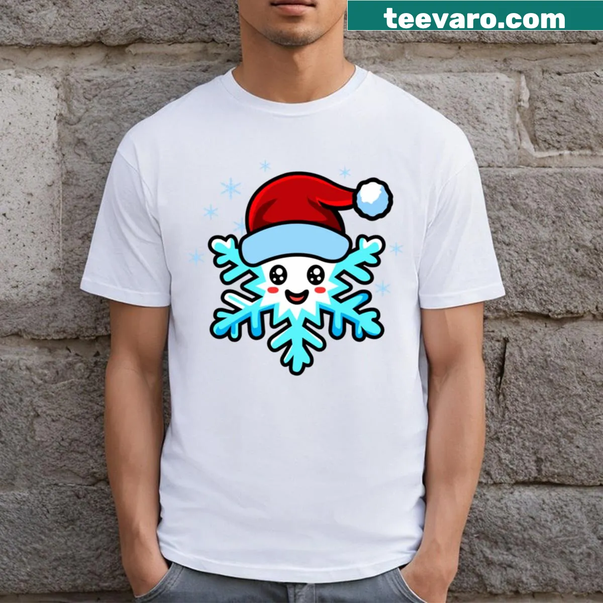 Cute Christmas snowflake design t-shirt — on a men's t-shirt