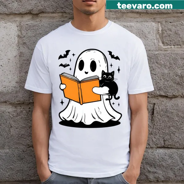 Cute ghost reading a book on a T-shirt