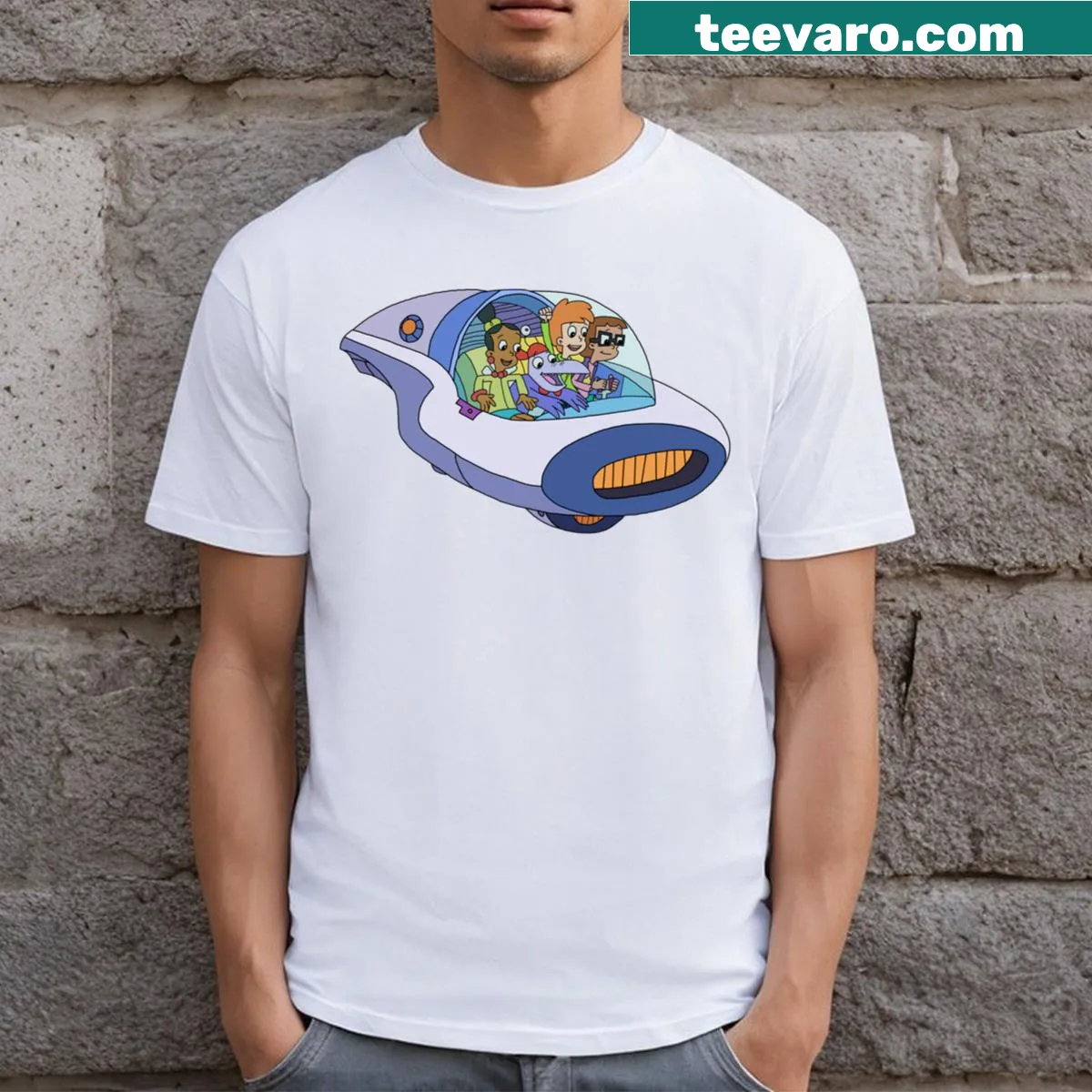 Cyber Chase! T-shirt with futuristic graphic design — on a men's t-shirt