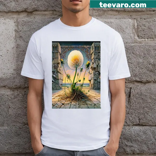Illustration of dandelion seeds on a nature-inspired T-shirt.