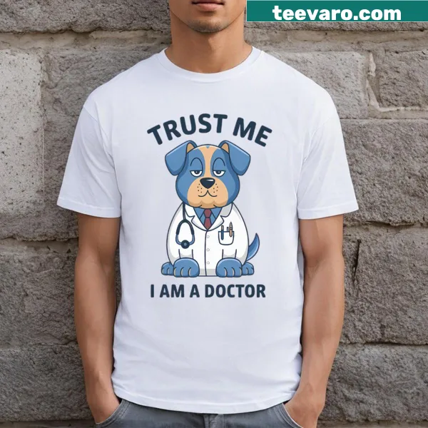 Whimsical dog-themed graphic design on a T-shirt for dog lovers.