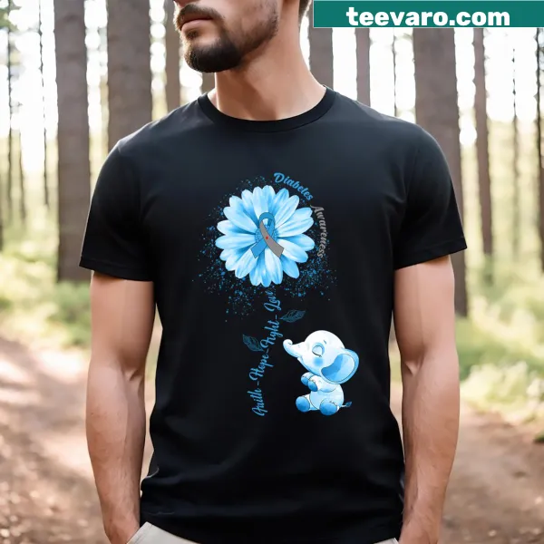 Elephant graphic T-shirt promoting diabetes awareness with inspirational text