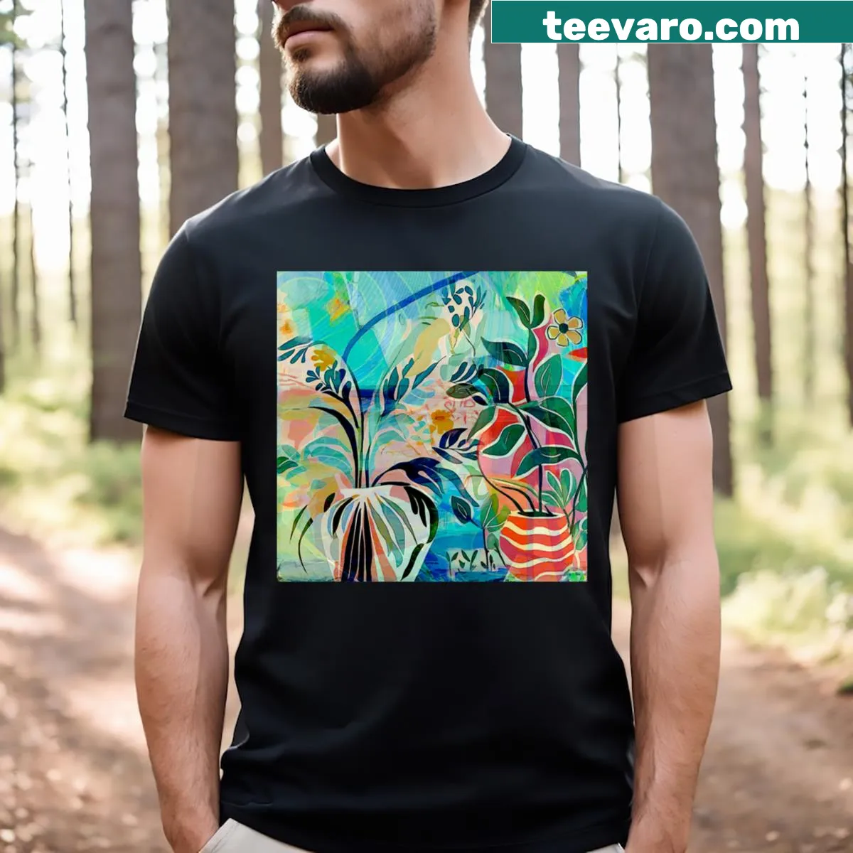 Artistic Flower Abstract Patterns t-shirt with stylized floral shapes — on a men's t-shirt