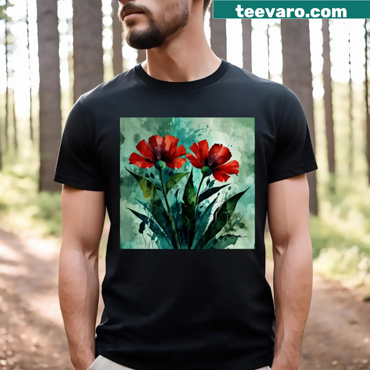 Floral illustration T-shirt featuring various flowers in a detailed design — on a men's t-shirt