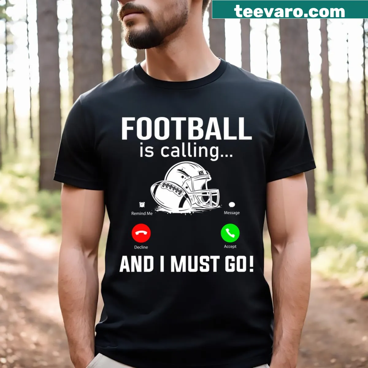 Typography T-shirt featuring a playful football-themed message — on a men's t-shirt