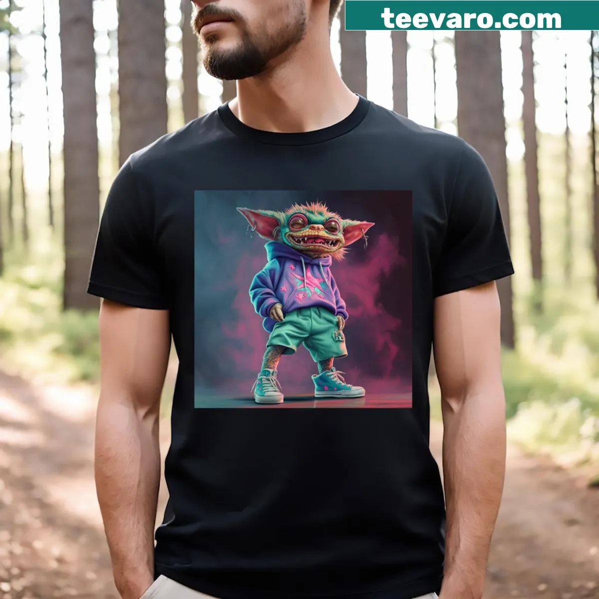 Cartoon Ganja Gremlin T-shirt illustration — on a men's t-shirt