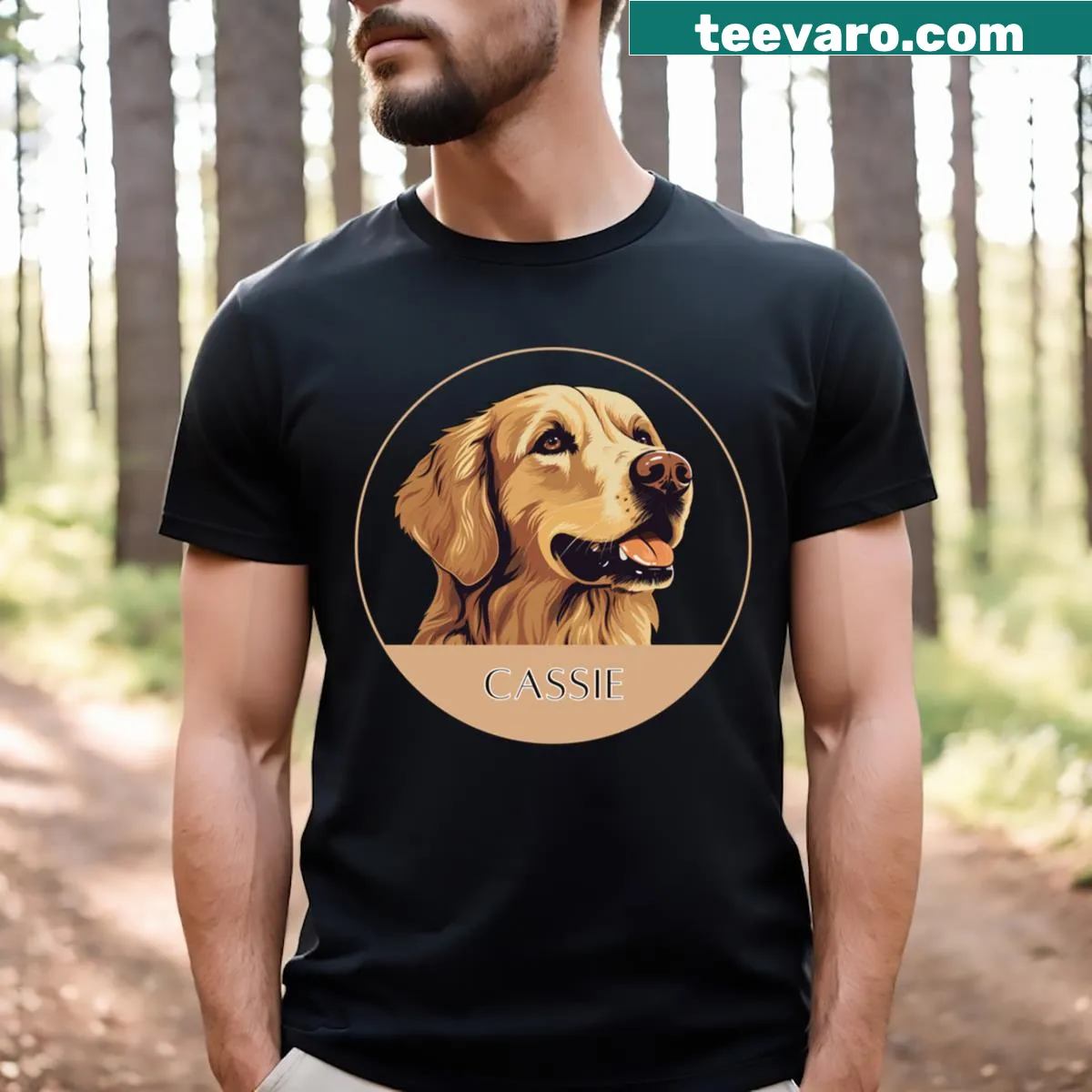 Personalized Golden Retriever sign graphic on Cassie T-shirt — on a men's t-shirt