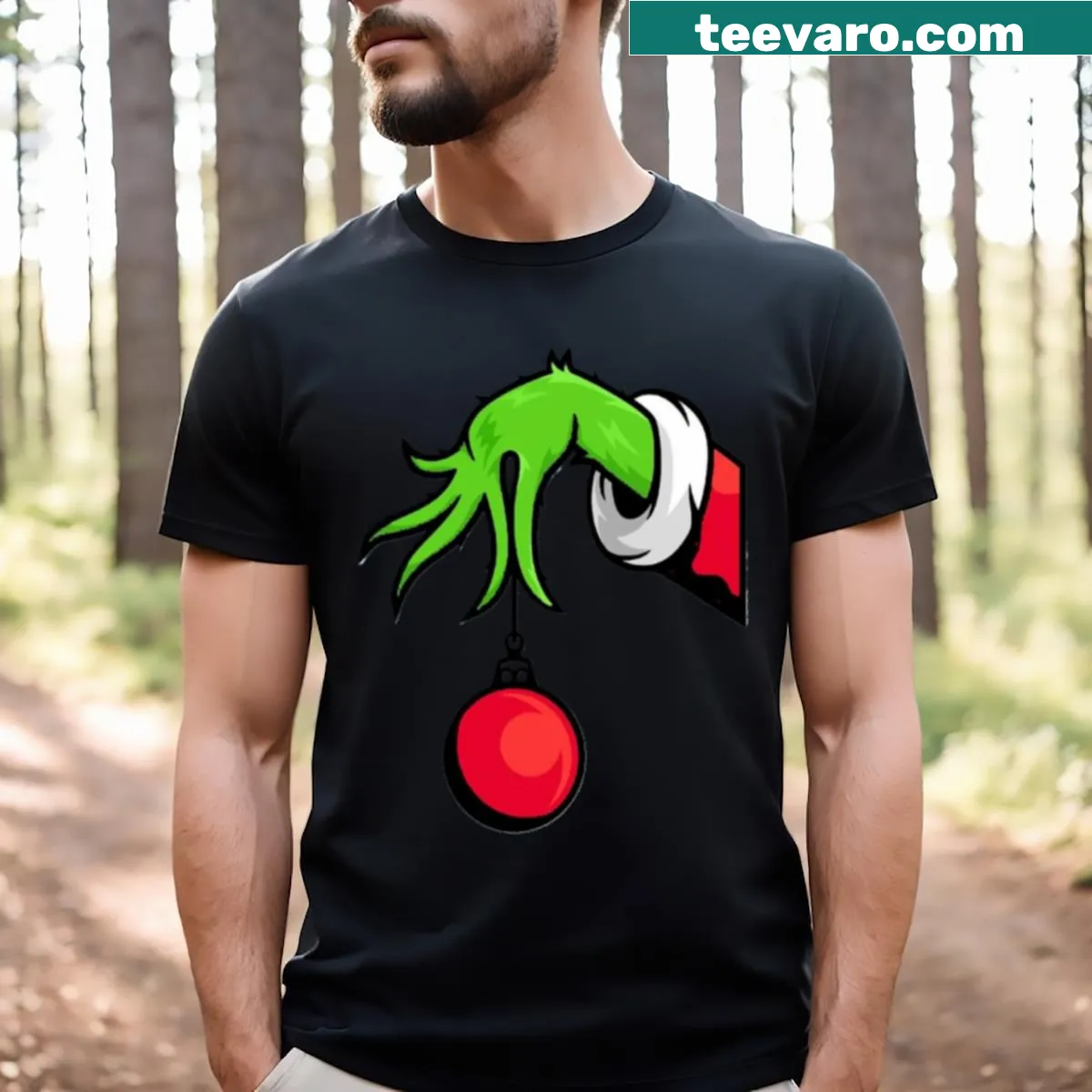 Grinch-themed active T-shirt for kids with festive design. — on a men's t-shirt
