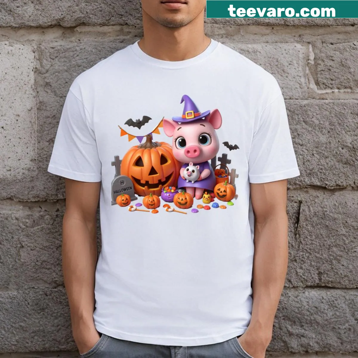 Vintage distressed Halloween-themed T-shirt with spooky graphics — on a men's t-shirt