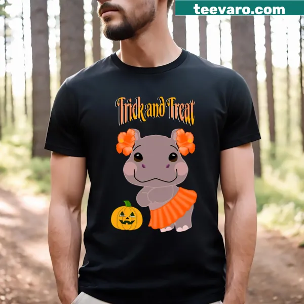 Kid-friendly Halloween T-shirt with hippo and pumpkin graphics