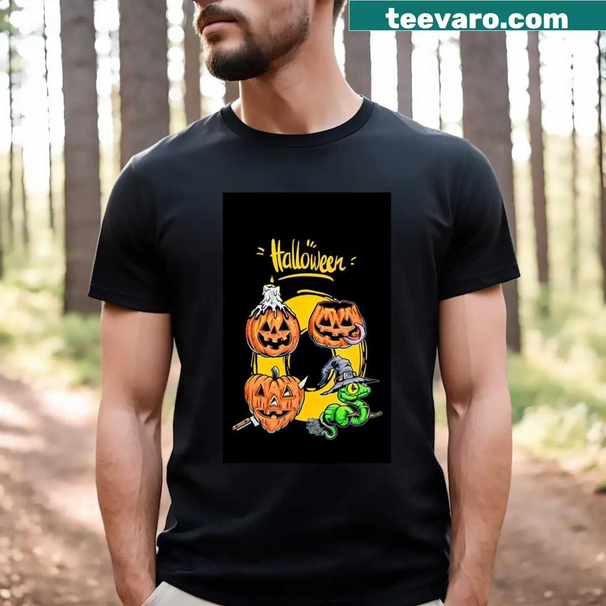 Charming Halloween trio graphic on a festive T-shirt — on a men's t-shirt
