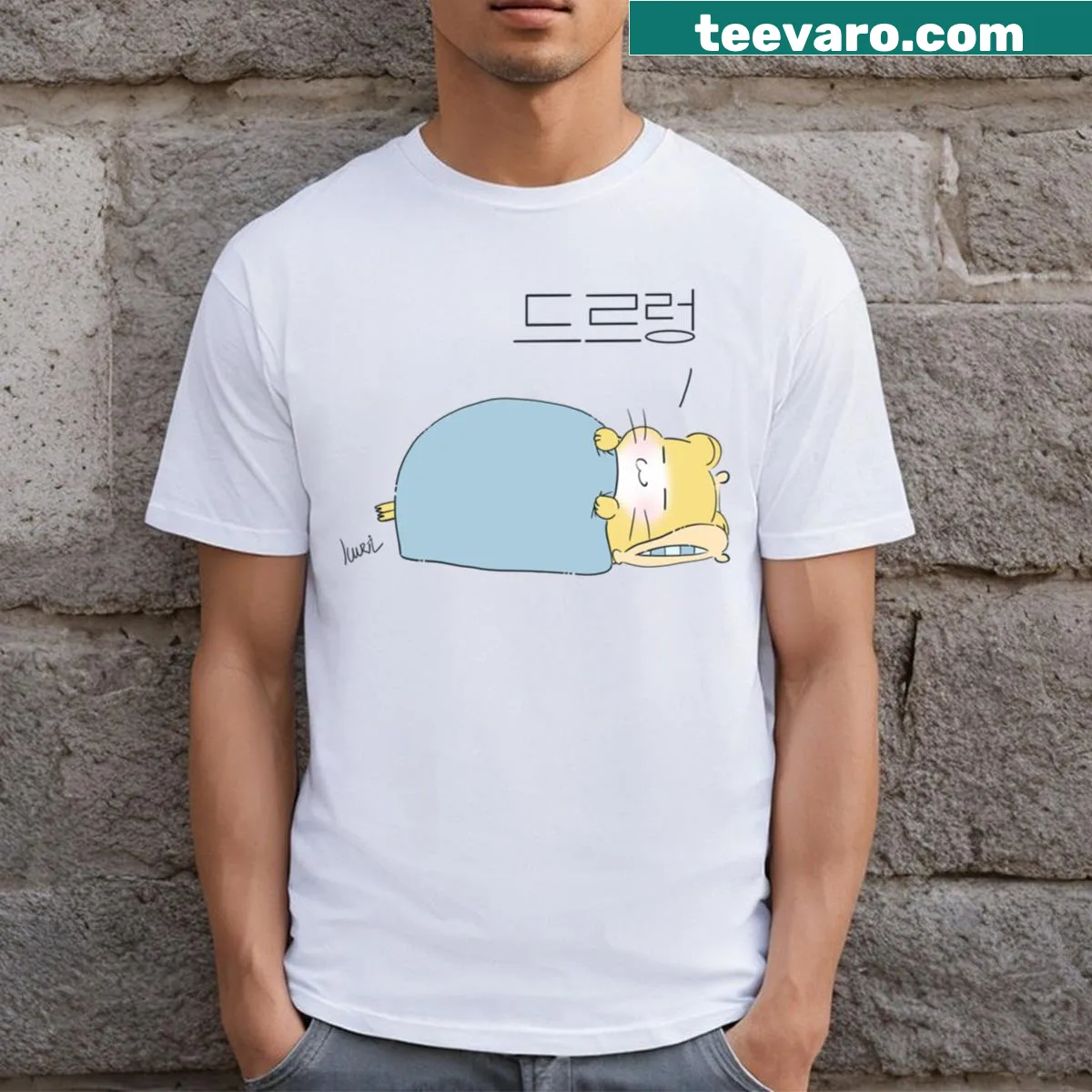 Cute graphic of a sleeping hamster on a T-shirt — on a men's t-shirt