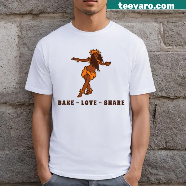 Hula dancer with baking elements and text about love and sharing