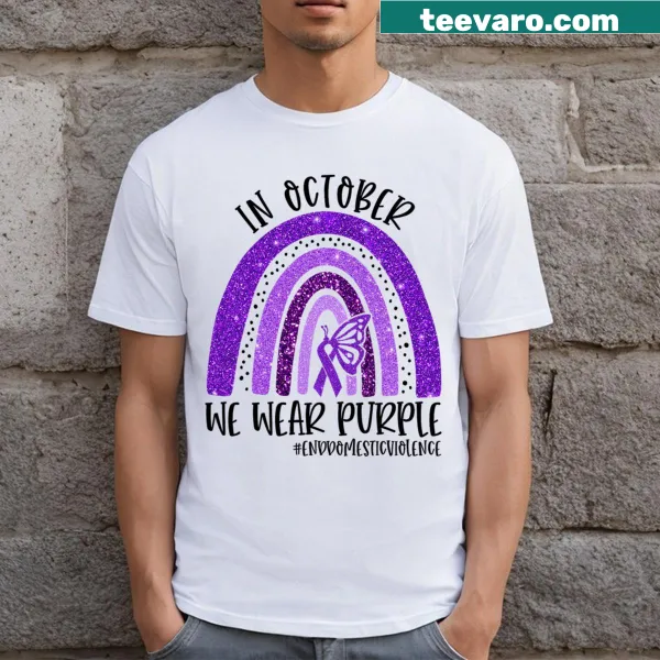 Awareness shirt featuring purple theme for domestic violence prevention.