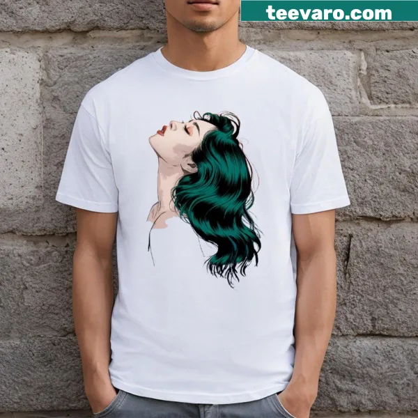 Minimalist design featuring an ink wash effect of dark green hair.