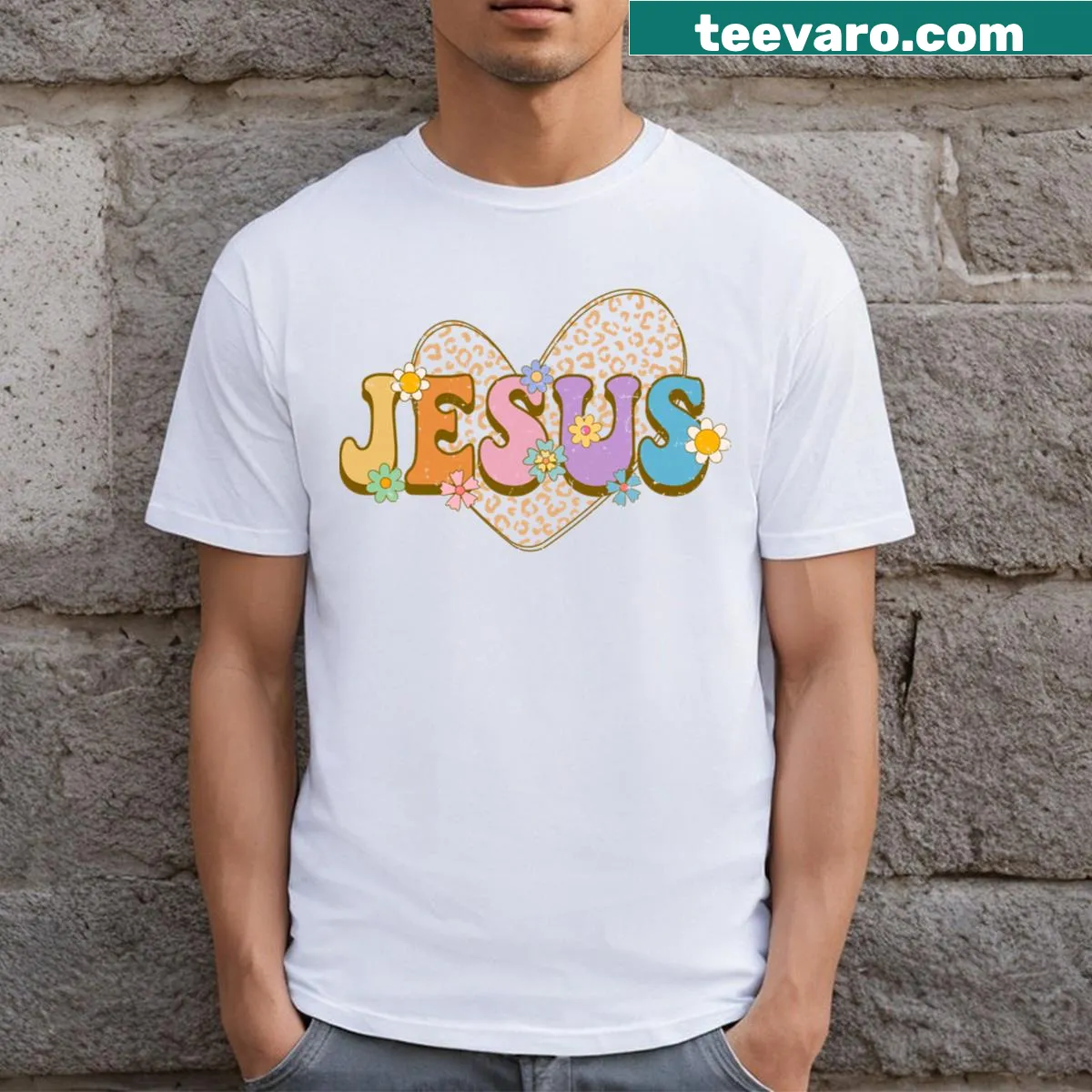 Vintage-style T-shirt featuring a nostalgic Jesus print — on a men's t-shirt