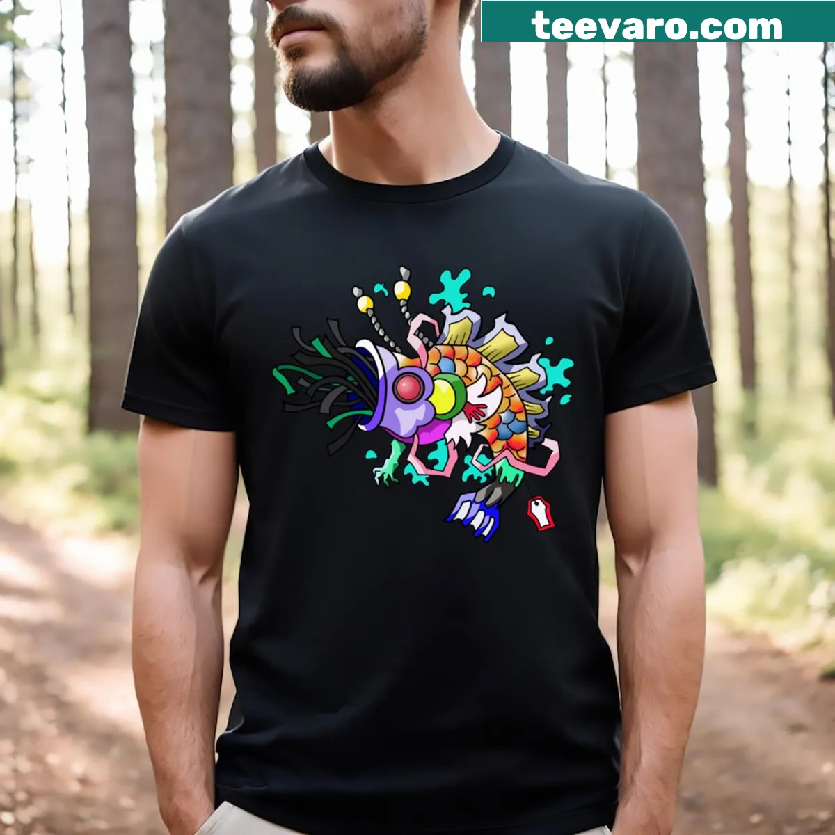 T-shirt featuring Koinobori fish windsock design — on a men's t-shirt
