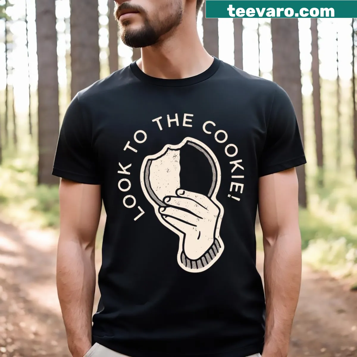 Playful T-shirt with a cookie graphic and funny text — on a men's t-shirt