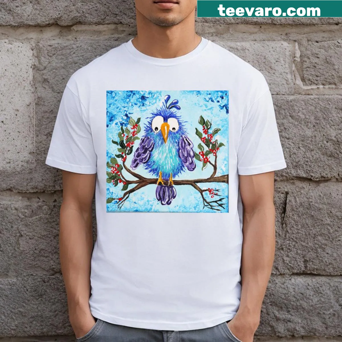 Cute illustration of lovebirds on a T-shirt. — on a men's t-shirt