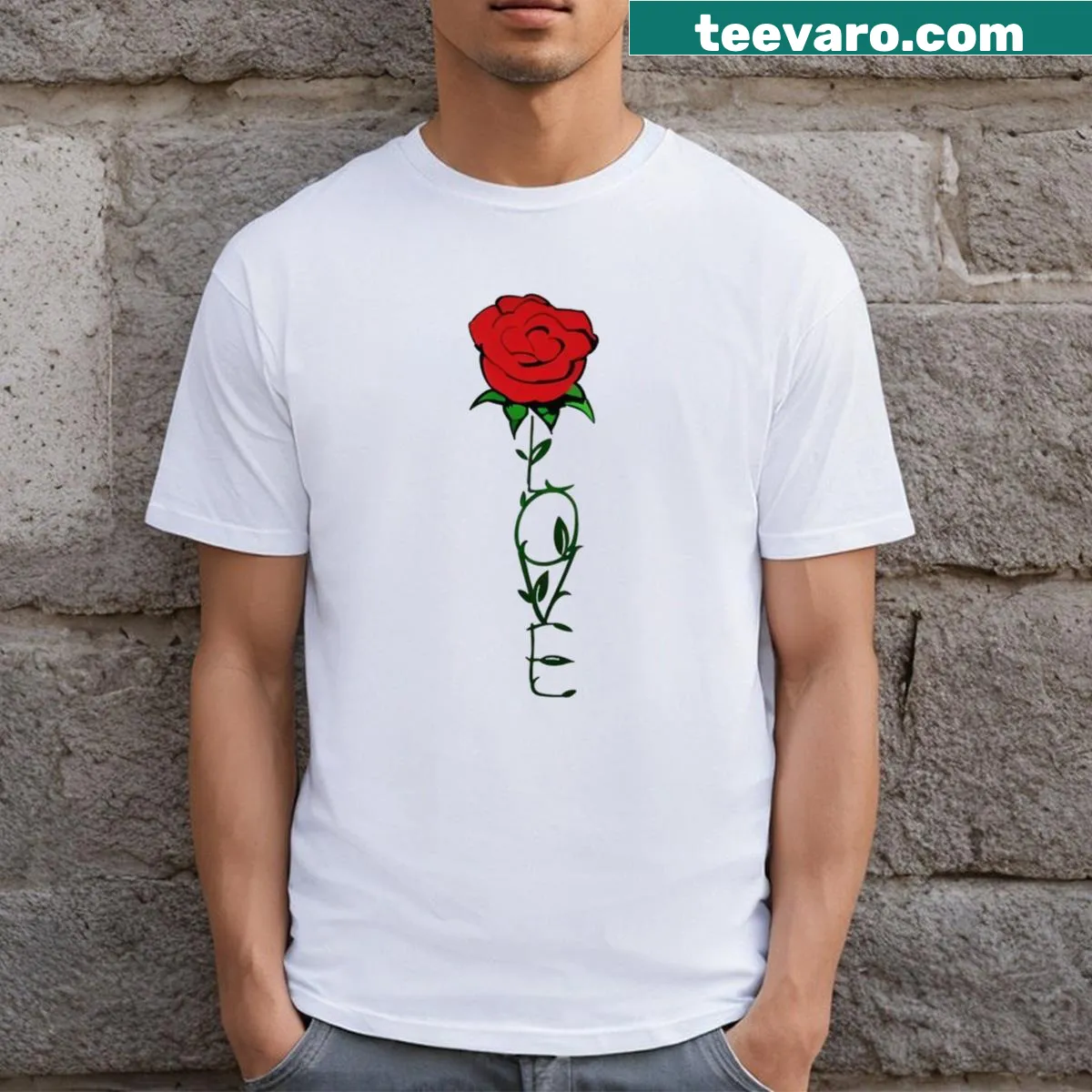 T-shirt featuring an elegant rose illustration — on a men's t-shirt