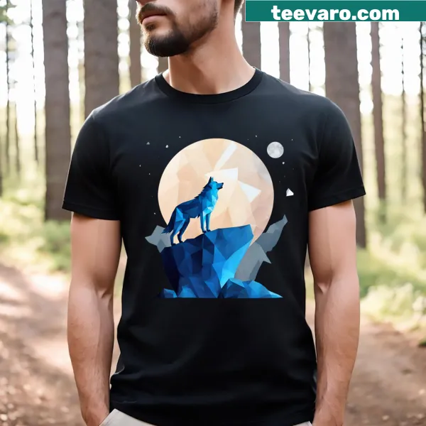 Low poly graphic of a wolf howling at the moon for Halloween