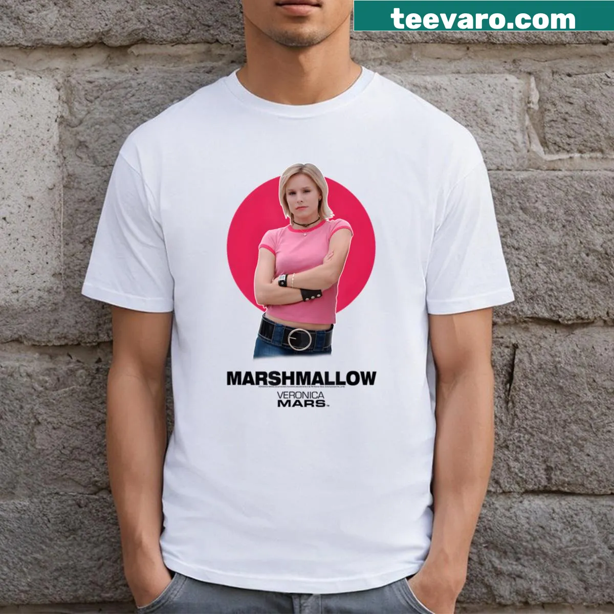 Illustrated T-shirt featuring cheerful marshmallow graphics — on a men's t-shirt
