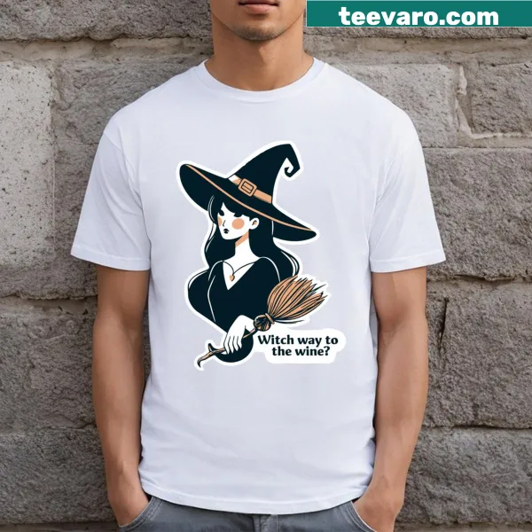 Whimsical moody witch graphic T-shirt with mystical symbols