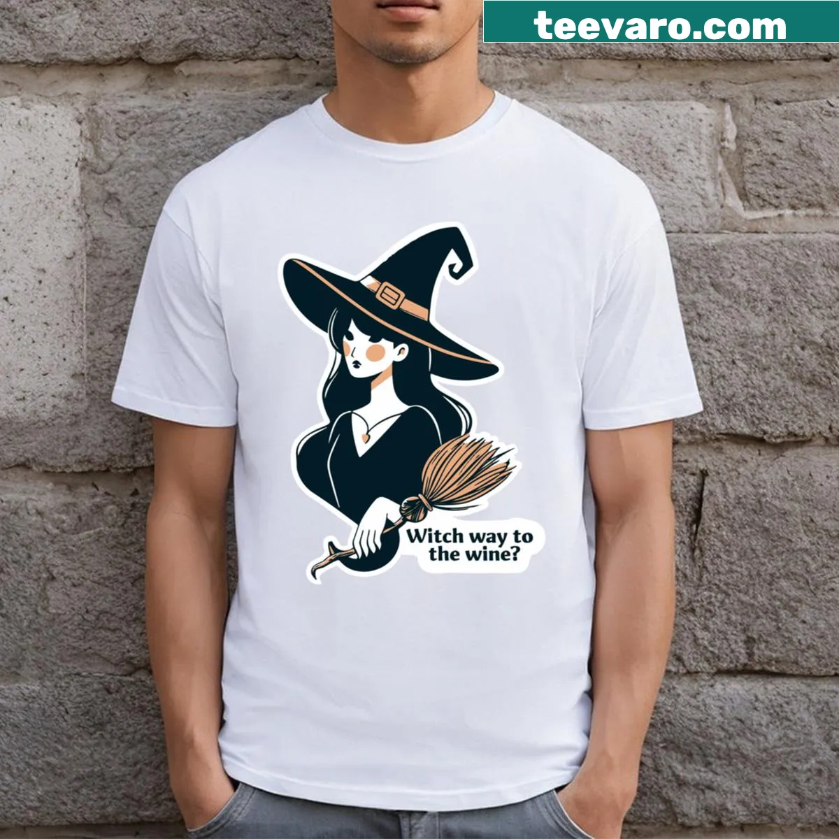 Whimsical moody witch graphic T-shirt with mystical symbols — on a men's t-shirt