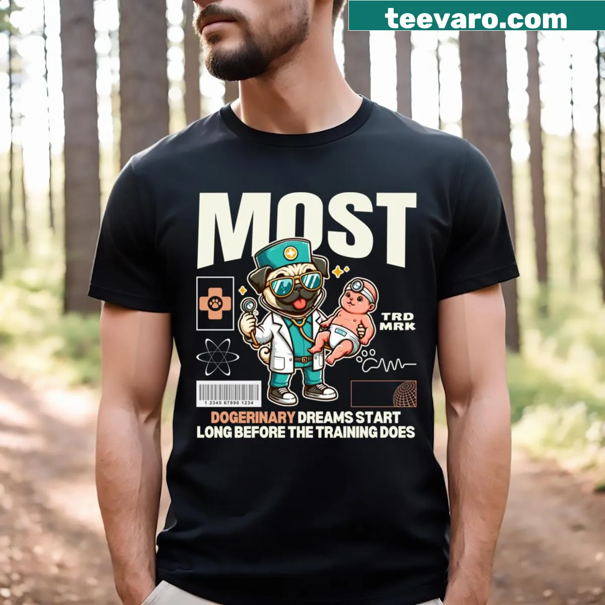 Funny dog-themed T-shirt with humorous text about dog training — on a men's t-shirt