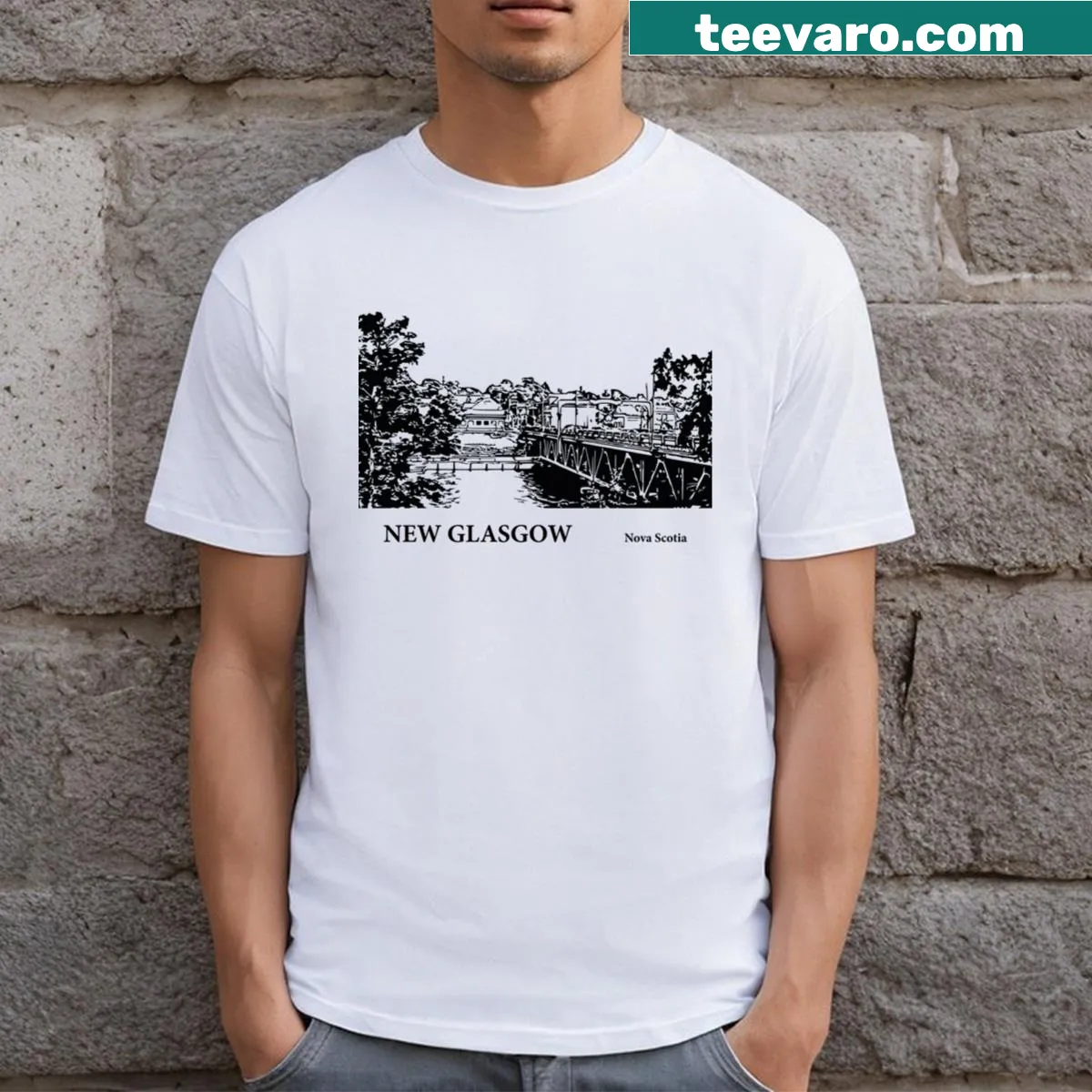 Illustrated T-shirt showcasing New Glasgow, Nova Scotia graphics — on a men's t-shirt